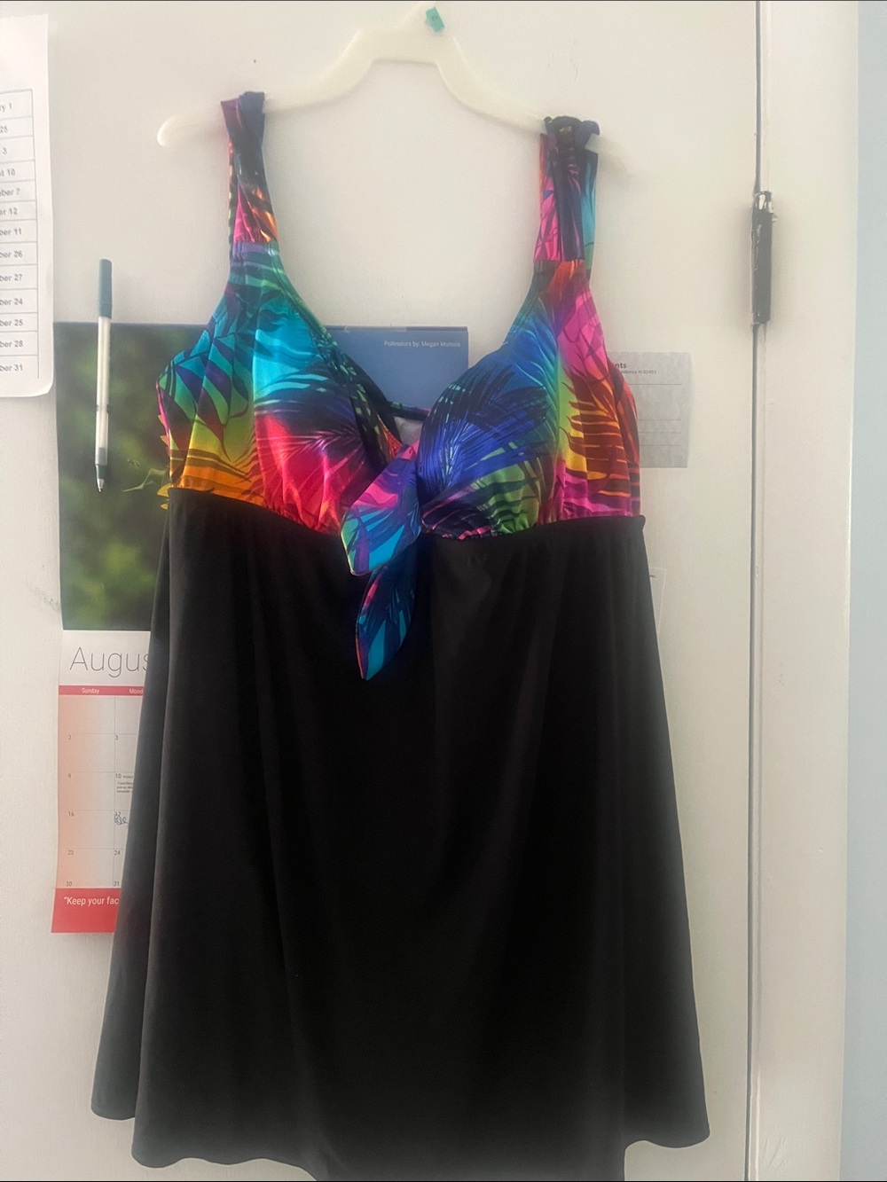Longitude Black Swimdress with Rainbow Tropical Print Top
